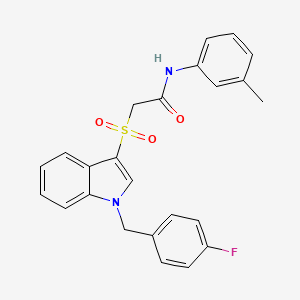 molecular formula C24H21FN2O3S B2424421 2-[1-[(4-氟苯基)甲基]吲哚-3-基]磺酰基-N-(3-甲苯基)乙酰胺 CAS No. 686744-07-0