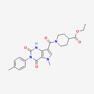 molecular formula C23H26N4O5 B2424422 1-(5-甲基-2,4-二氧代-3-(对甲苯基)-2,3,4,5-四氢-1H-吡咯并[3,2-d]嘧啶-7-羰基)哌啶-4-羧酸乙酯 CAS No. 921579-66-0