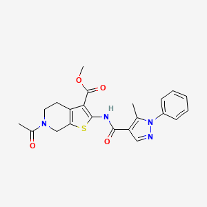 molecular formula C22H22N4O4S B2424455 methyl 6-acetyl-2-(5-methyl-1-phenyl-1H-pyrazole-4-carboxamido)-4,5,6,7-tetrahydrothieno[2,3-c]pyridine-3-carboxylate CAS No. 1170138-46-1