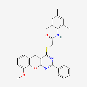 molecular formula C29H27N3O3S B2424460 N-mesityl-2-((9-methoxy-2-phenyl-5H-chromeno[2,3-d]pyrimidin-4-yl)thio)acetamide CAS No. 872196-62-8