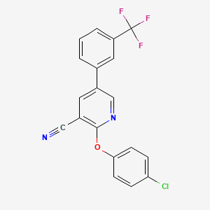 molecular formula C19H10ClF3N2O B2424478 2-(4-Chlorophenoxy)-5-[3-(trifluoromethyl)phenyl]pyridine-3-carbonitrile CAS No. 338964-55-9