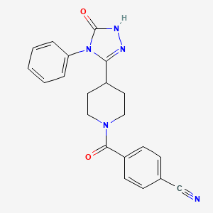 molecular formula C21H19N5O2 B2424504 4-{[4-(5-oxo-4-phenyl-4,5-dihydro-1H-1,2,4-triazol-3-yl)piperidin-1-yl]carbonyl}benzonitrile CAS No. 1775312-28-1