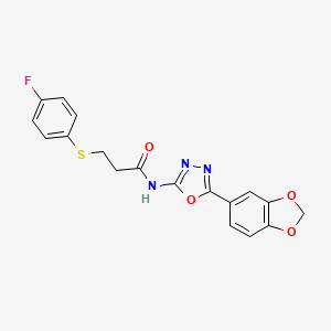 N-(5-(benzo[d][1,3]dioxol-5-yl)-1,3,4-oxadiazol-2-yl)-3-((4-fluorophenyl)thio)propanamide