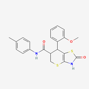 molecular formula C21H20N2O3S2 B2424541 7-(2-methoxyphenyl)-2-oxo-N-(p-tolyl)-3,5,6,7-tetrahydro-2H-thiopyrano[2,3-d]thiazole-6-carboxamide CAS No. 954353-21-0