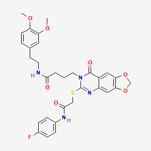 N-(3,4-dimethoxyphenethyl)-4-(6-((2-((4-fluorophenyl)amino)-2-oxoethyl)thio)-8-oxo-[1,3]dioxolo[4,5-g]quinazolin-7(8H)-yl)butanamide