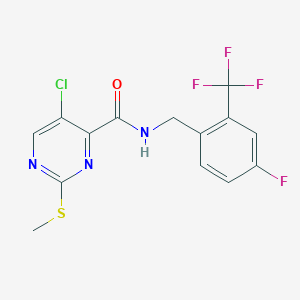 molecular formula C14H10ClF4N3OS B2424579 5-chloro-N-{[4-fluoro-2-(trifluoromethyl)phenyl]methyl}-2-(methylsulfanyl)pyrimidine-4-carboxamide CAS No. 1147725-07-2