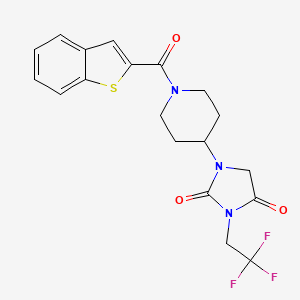 molecular formula C19H18F3N3O3S B2424584 1-[1-(1-Benzothiophene-2-carbonyl)piperidin-4-yl]-3-(2,2,2-trifluoroethyl)imidazolidine-2,4-dione CAS No. 2097862-95-6