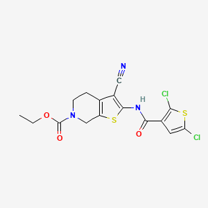 molecular formula C16H13Cl2N3O3S2 B2424586 ethyl 3-cyano-2-(2,5-dichlorothiophene-3-carboxamido)-4,5-dihydrothieno[2,3-c]pyridine-6(7H)-carboxylate CAS No. 864927-21-9