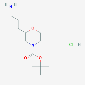 molecular formula C12H25ClN2O3 B2424592 Tert-butyl 2-(3-aminopropyl)morpholine-4-carboxylate;hydrochloride CAS No. 2408958-75-6