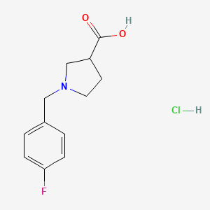 molecular formula C12H15ClFNO2 B2424594 1-[(4-Fluorophenyl)methyl]pyrrolidine-3-carboxylic acid hydrochloride CAS No. 1831751-97-3