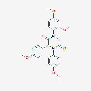 molecular formula C27H28N2O6 B242460 1-(2,4-Dimethoxyphenyl)-4-(4-ethoxyphenyl)-3-(4-methoxyphenyl)-2,5-piperazinedione 