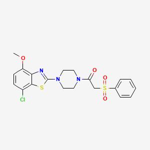 molecular formula C20H20ClN3O4S2 B2424624 1-(4-(7-Chloro-4-methoxybenzo[d]thiazol-2-yl)piperazin-1-yl)-2-(phenylsulfonyl)ethanone CAS No. 886955-85-7