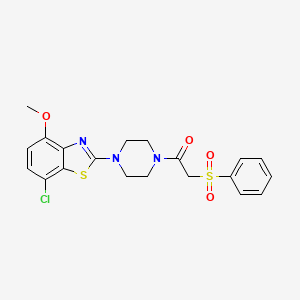 molecular formula C20H20ClN3O4S2 B2424624 1-(4-(7-氯-4-甲氧基苯并[d]噻唑-2-基)哌嗪-1-基)-2-(苯磺酰基)乙酮 CAS No. 886955-85-7