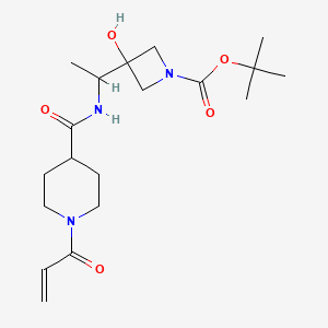 molecular formula C19H31N3O5 B2424626 Tert-butyl 3-hydroxy-3-[1-[(1-prop-2-enoylpiperidine-4-carbonyl)amino]ethyl]azetidine-1-carboxylate CAS No. 2361681-70-9
