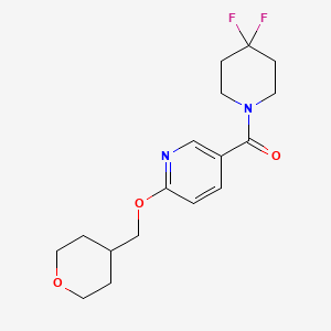 molecular formula C17H22F2N2O3 B2424635 (4,4-difluoropiperidin-1-yl)(6-((tetrahydro-2H-pyran-4-yl)methoxy)pyridin-3-yl)methanone CAS No. 2034617-41-7