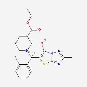 Ethyl 1-((2-fluorophenyl)(6-hydroxy-2-methylthiazolo[3,2-b][1,2,4]triazol-5-yl)methyl)piperidine-3-carboxylate