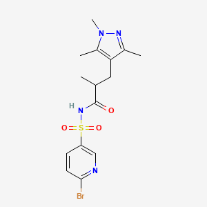 molecular formula C15H19BrN4O3S B2424703 N-[(6-bromopyridin-3-yl)sulfonyl]-2-methyl-3-(1,3,5-trimethyl-1H-pyrazol-4-yl)propanamide CAS No. 1808759-73-0