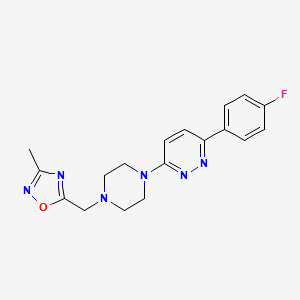 molecular formula C18H19FN6O B2424741 5-[[4-[6-(4-Fluorophenyl)pyridazin-3-yl]piperazin-1-yl]methyl]-3-methyl-1,2,4-oxadiazole CAS No. 2380167-04-2