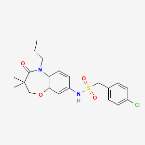 molecular formula C21H25ClN2O4S B2424746 1-(4-chlorophenyl)-N-(3,3-dimethyl-4-oxo-5-propyl-2,3,4,5-tetrahydrobenzo[b][1,4]oxazepin-8-yl)methanesulfonamide CAS No. 922050-21-3