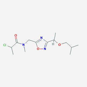 molecular formula C13H22ClN3O3 B2424757 2-Chloro-N-methyl-N-[[3-[1-(2-methylpropoxy)ethyl]-1,2,4-oxadiazol-5-yl]methyl]propanamide CAS No. 2411220-62-5