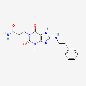molecular formula C18H22N6O3 B2424760 3-(3,7-dimethyl-2,6-dioxo-8-(phenethylamino)-2,3,6,7-tetrahydro-1H-purin-1-yl)propanamide CAS No. 1421498-38-5
