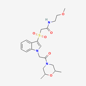 molecular formula C21H29N3O6S B2424769 2-((1-(2-(2,6-dimethylmorpholino)-2-oxoethyl)-1H-indol-3-yl)sulfonyl)-N-(2-methoxyethyl)acetamide CAS No. 894023-90-6