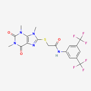 molecular formula C18H15F6N5O3S B2424779 N-(3,5-双(三氟甲基)苯基)-2-((1,3,9-三甲基-2,6-二氧代-2,3,6,9-四氢-1H-嘌呤-8-基)硫代)乙酰胺 CAS No. 897453-81-5