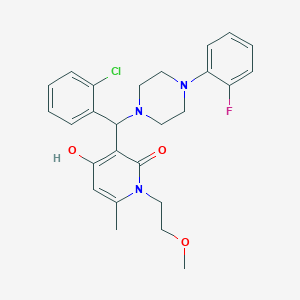 molecular formula C26H29ClFN3O3 B2424786 3-((2-chlorophenyl)(4-(2-fluorophenyl)piperazin-1-yl)methyl)-4-hydroxy-1-(2-methoxyethyl)-6-methylpyridin-2(1H)-one CAS No. 897735-01-2