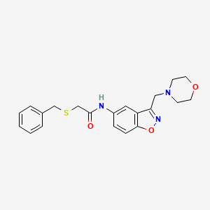 molecular formula C21H23N3O3S B2424788 2-Benzylsulfanyl-N-[3-(morpholin-4-ylmethyl)-1,2-benzoxazol-5-yl]acetamide CAS No. 2380044-72-2