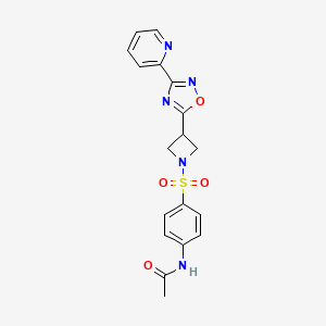 molecular formula C18H17N5O4S B2424801 N-(4-((3-(3-(吡啶-2-基)-1,2,4-恶二唑-5-基)氮杂环丁-1-基)磺酰基)苯基)乙酰胺 CAS No. 1251579-90-4