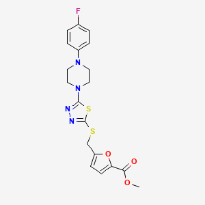 molecular formula C19H19FN4O3S2 B2424821 Methyl 5-(((5-(4-(4-fluorophenyl)piperazin-1-yl)-1,3,4-thiadiazol-2-yl)thio)methyl)furan-2-carboxylate CAS No. 1105222-12-5