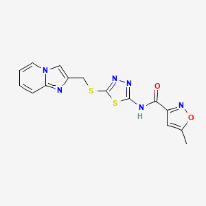 molecular formula C15H12N6O2S2 B2424824 N-(5-((imidazo[1,2-a]pyridin-2-ylmethyl)thio)-1,3,4-thiadiazol-2-yl)-5-methylisoxazole-3-carboxamide CAS No. 1226431-71-5