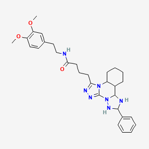 molecular formula C30H29N7O3 B2424836 N-[2-(3,4-dimethoxyphenyl)ethyl]-4-{9-phenyl-2,4,5,7,8,10-hexaazatetracyclo[10.4.0.0^{2,6}.0^{7,11}]hexadeca-1(16),3,5,8,10,12,14-heptaen-3-yl}butanamide CAS No. 902445-29-8