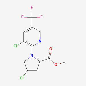 molecular formula C12H11Cl2F3N2O2 B2424845 Methyl 4-chloro-1-[3-chloro-5-(trifluoromethyl)-2-pyridinyl]-2-pyrrolidinecarboxylate CAS No. 251310-42-6