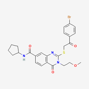 molecular formula C25H26BrN3O4S B2424850 2-((2-(4-溴苯基)-2-氧代乙基)硫代)-N-环戊基-3-(2-甲氧基乙基)-4-氧代-3,4-二氢喹唑啉-7-甲酰胺 CAS No. 932319-66-9