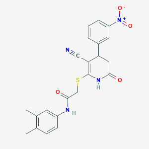 molecular formula C22H20N4O4S B2424884 2-{[3-cyano-4-(3-nitrophenyl)-6-oxo-1,4,5,6-tetrahydropyridin-2-yl]sulfanyl}-N-(3,4-dimethylphenyl)acetamide CAS No. 683794-03-8