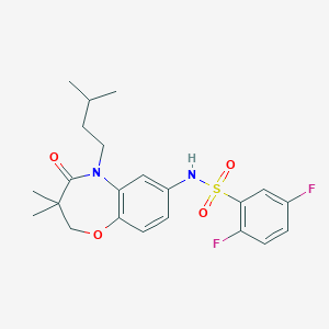 molecular formula C22H26F2N2O4S B2424892 2,5-difluoro-N-(5-isopentyl-3,3-dimethyl-4-oxo-2,3,4,5-tetrahydrobenzo[b][1,4]oxazepin-7-yl)benzenesulfonamide CAS No. 922058-65-9