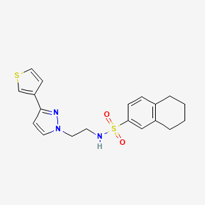 molecular formula C19H21N3O2S2 B2424893 N-(2-(3-(thiophen-3-yl)-1H-pyrazol-1-yl)ethyl)-5,6,7,8-tetrahydronaphthalene-2-sulfonamide CAS No. 2034283-45-7