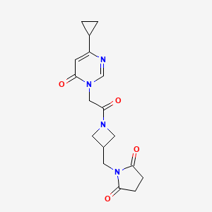 molecular formula C17H20N4O4 B2424907 1-({1-[2-(4-Cyclopropyl-6-oxo-1,6-dihydropyrimidin-1-yl)acetyl]azetidin-3-yl}methyl)pyrrolidine-2,5-dione CAS No. 2097899-01-7