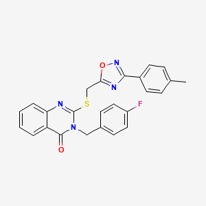 molecular formula C25H19FN4O2S B2424934 3-(4-fluorobenzyl)-2-(((3-(p-tolyl)-1,2,4-oxadiazol-5-yl)methyl)thio)quinazolin-4(3H)-one CAS No. 2034520-03-9