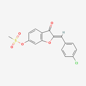 molecular formula C16H11ClO5S B2424966 (2Z)-2-(4-氯苄叉亚甲基)-3-氧代-2,3-二氢-1-苯并呋喃-6-基甲磺酸酯 CAS No. 623122-57-6