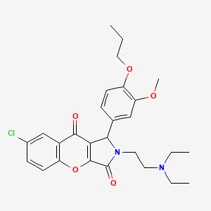 molecular formula C27H31ClN2O5 B2424998 7-Chloro-2-(2-(diethylamino)ethyl)-1-(3-methoxy-4-propoxyphenyl)-1,2-dihydrochromeno[2,3-c]pyrrole-3,9-dione CAS No. 893348-30-6