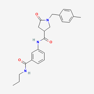 molecular formula C23H27N3O3 B2425046 1-[(4-Methylphenyl)methyl]-5-oxo-N-[3-(propylcarbamoyl)phenyl]pyrrolidine-3-carboxamide CAS No. 2380191-49-9