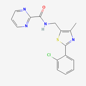 molecular formula C16H13ClN4OS B2425060 N-((2-(2-chlorophenyl)-4-methylthiazol-5-yl)methyl)pyrimidine-2-carboxamide CAS No. 2034480-77-6