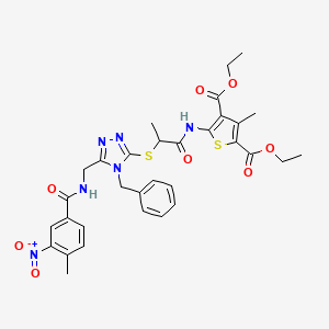 Diethyl 5-[2-[[4-benzyl-5-[[(4-methyl-3-nitrobenzoyl)amino]methyl]-1,2,4-triazol-3-yl]sulfanyl]propanoylamino]-3-methylthiophene-2,4-dicarboxylate