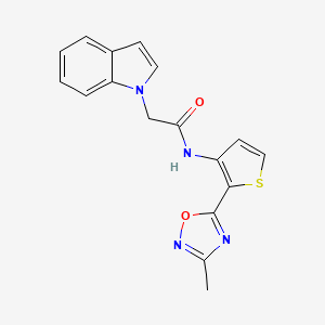 molecular formula C17H14N4O2S B2425097 2-(1H-indol-1-yl)-N-(2-(3-methyl-1,2,4-oxadiazol-5-yl)thiophen-3-yl)acetamide CAS No. 1797267-37-8