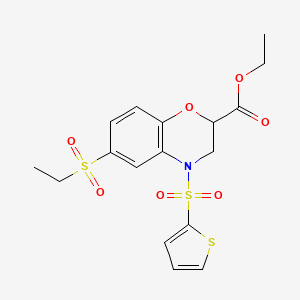 molecular formula C17H19NO7S3 B2425123 ethyl 6-(ethylsulfonyl)-4-(2-thienylsulfonyl)-3,4-dihydro-2H-1,4-benzoxazine-2-carboxylate CAS No. 866051-04-9