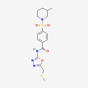 molecular formula C17H22N4O4S2 B2425125 4-((3-methylpiperidin-1-yl)sulfonyl)-N-(5-((methylthio)methyl)-1,3,4-oxadiazol-2-yl)benzamide CAS No. 850936-36-6