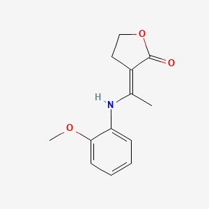 molecular formula C13H15NO3 B2425135 3-[(E)-1-(2-methoxyanilino)ethylidene]dihydro-2(3H)-furanone CAS No. 123438-75-5