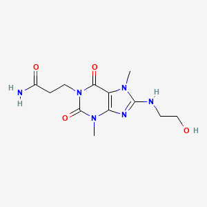 molecular formula C12H18N6O4 B2425140 3-(8-((2-hydroxyethyl)amino)-3,7-dimethyl-2,6-dioxo-2,3,6,7-tetrahydro-1H-purin-1-yl)propanamide CAS No. 1421444-65-6